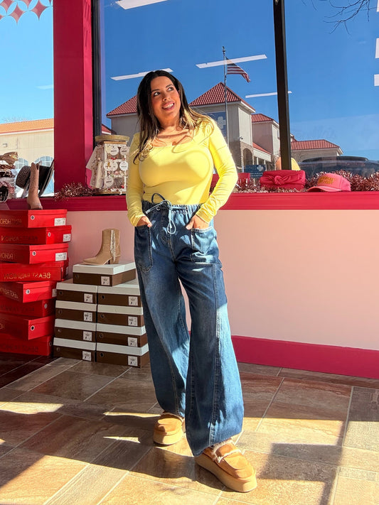 Square Neck LS Top Pineapple