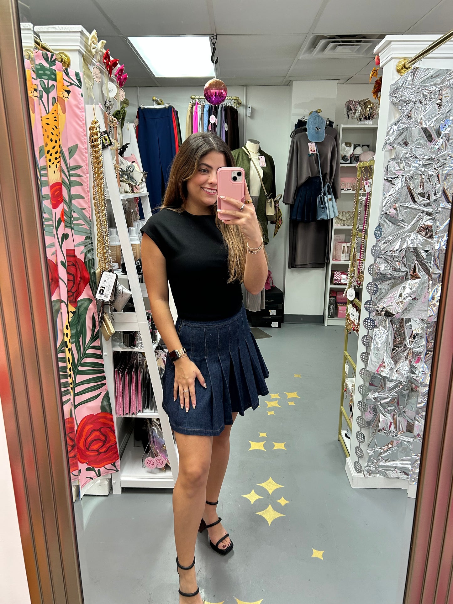 Court Side Pleated Denim Skirt
