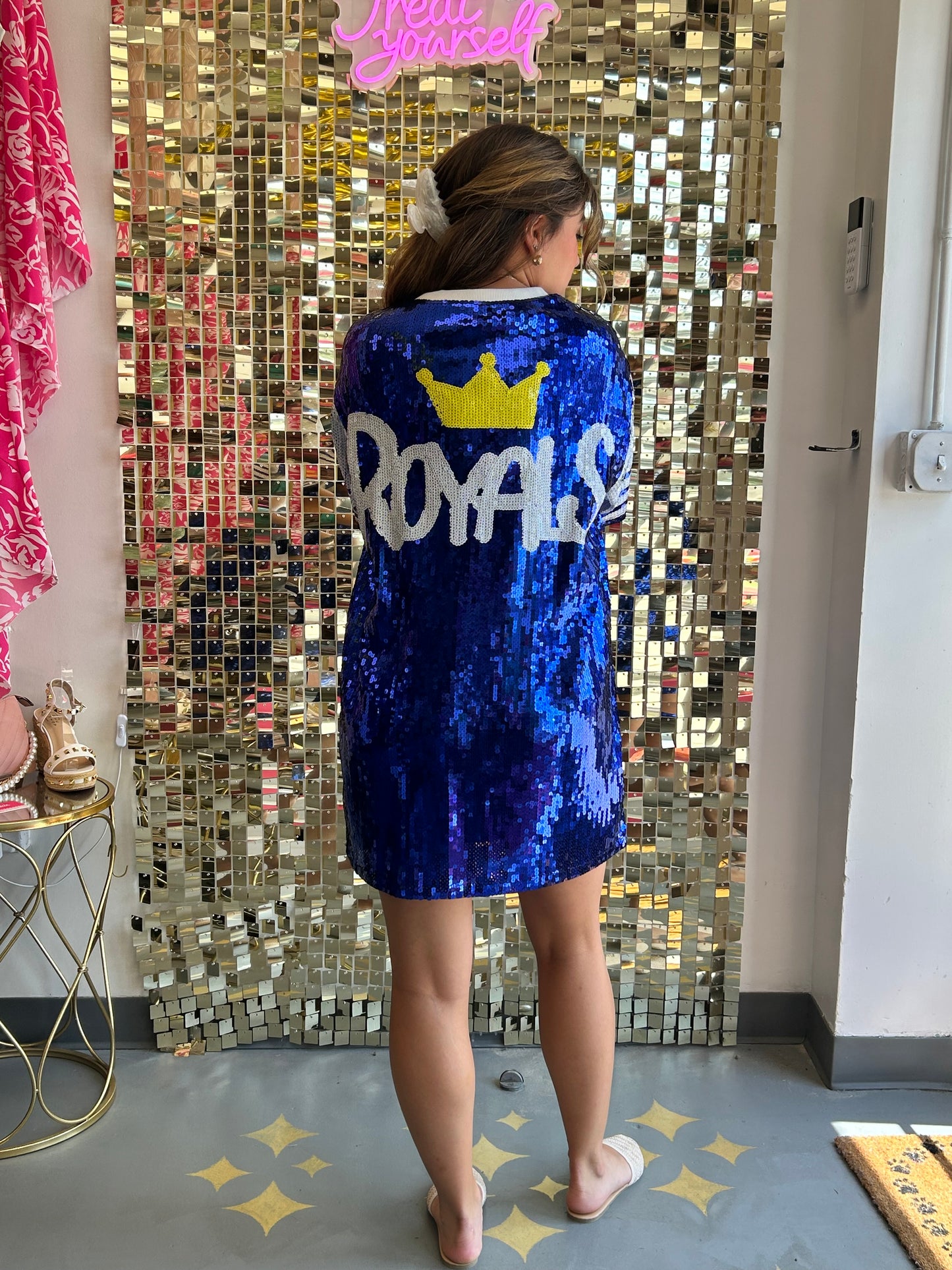 MLB KC Sequin Shirt Dress Royal Blue