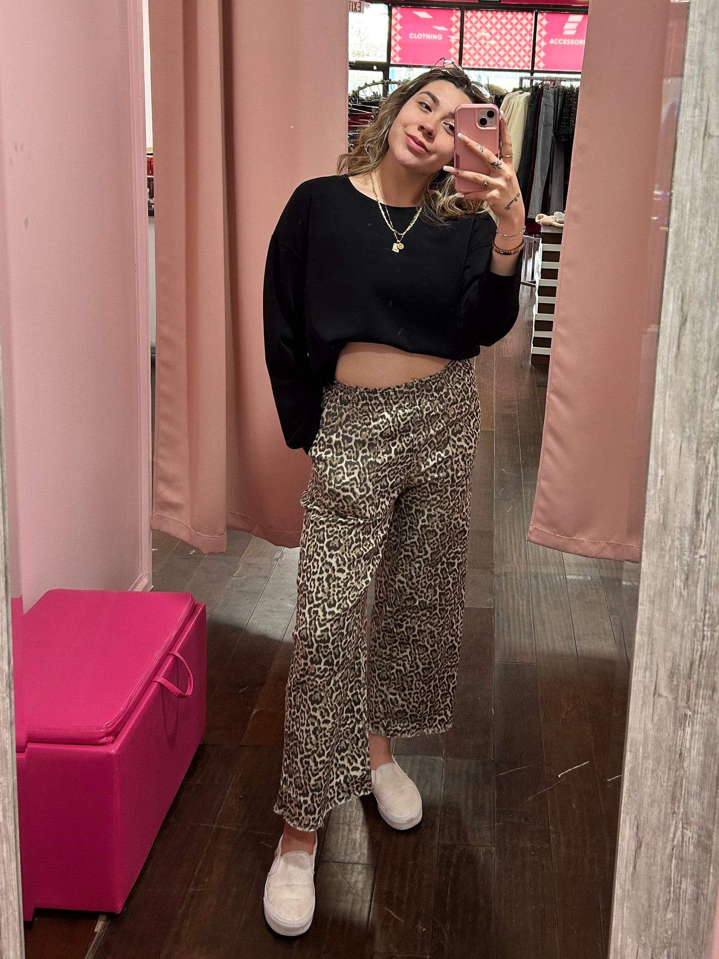 Cropped Leopard Denim Pants