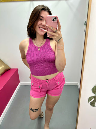 Denim Cargo Shorts Pink