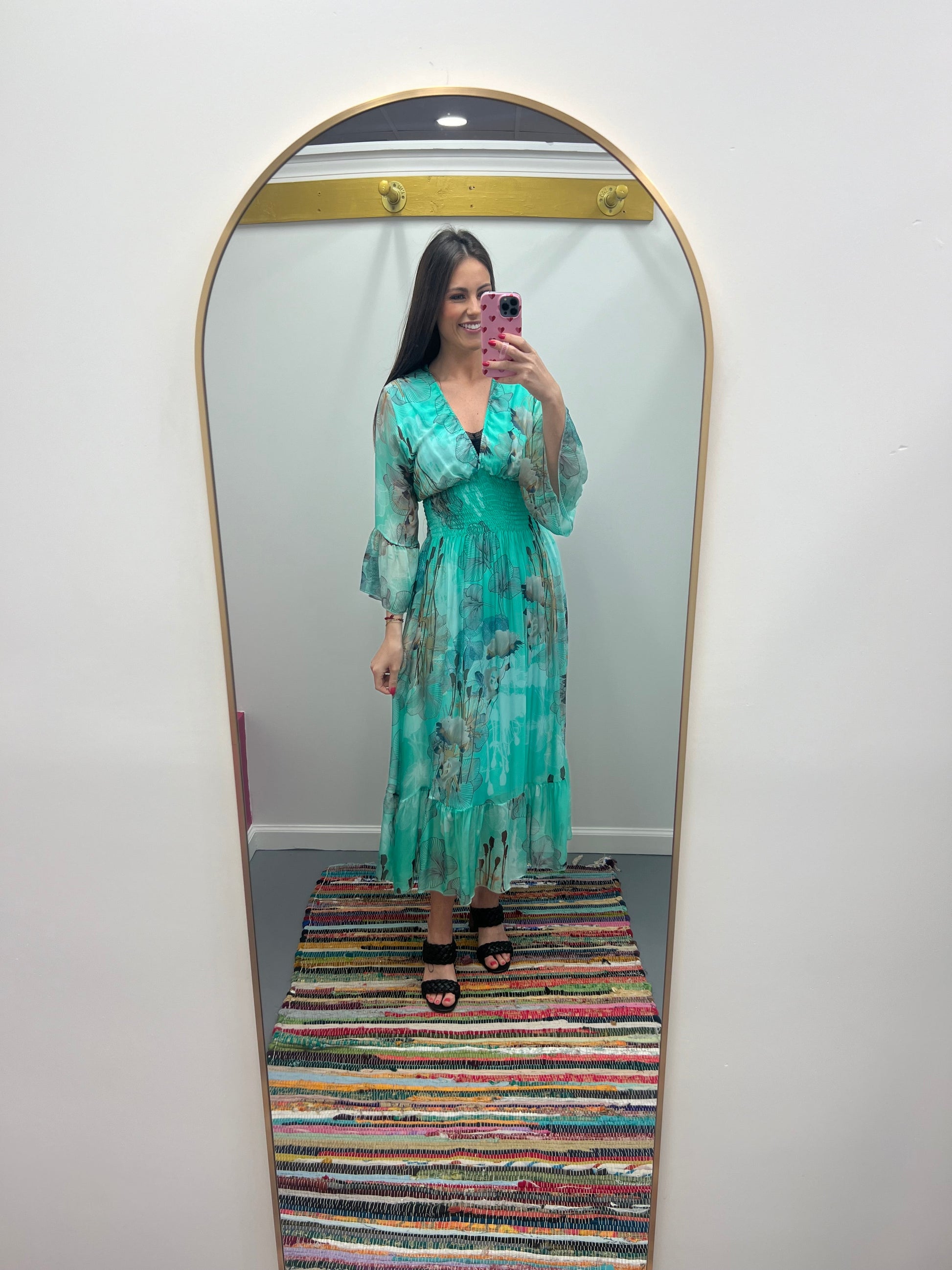 Princess Dress Silk Print Italy Seafoam Princess Dress Silk Print Italy Seafoam