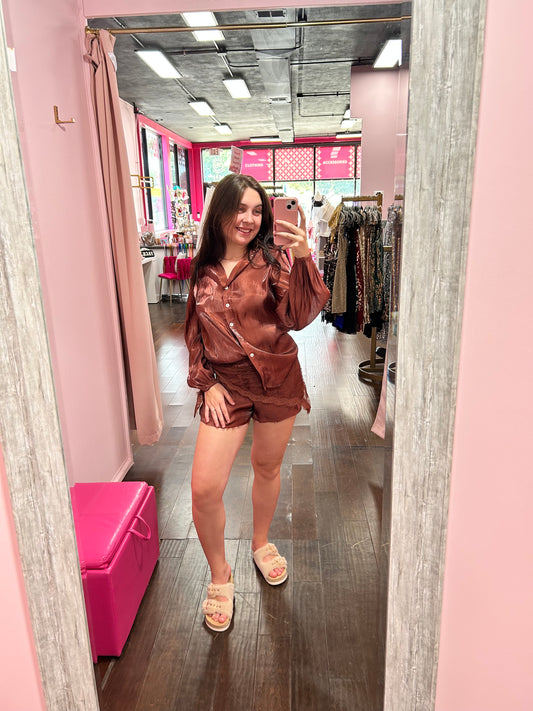 After Dark Satin Blouse Espresso