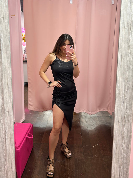 Glitter Asymmetric Dress Black