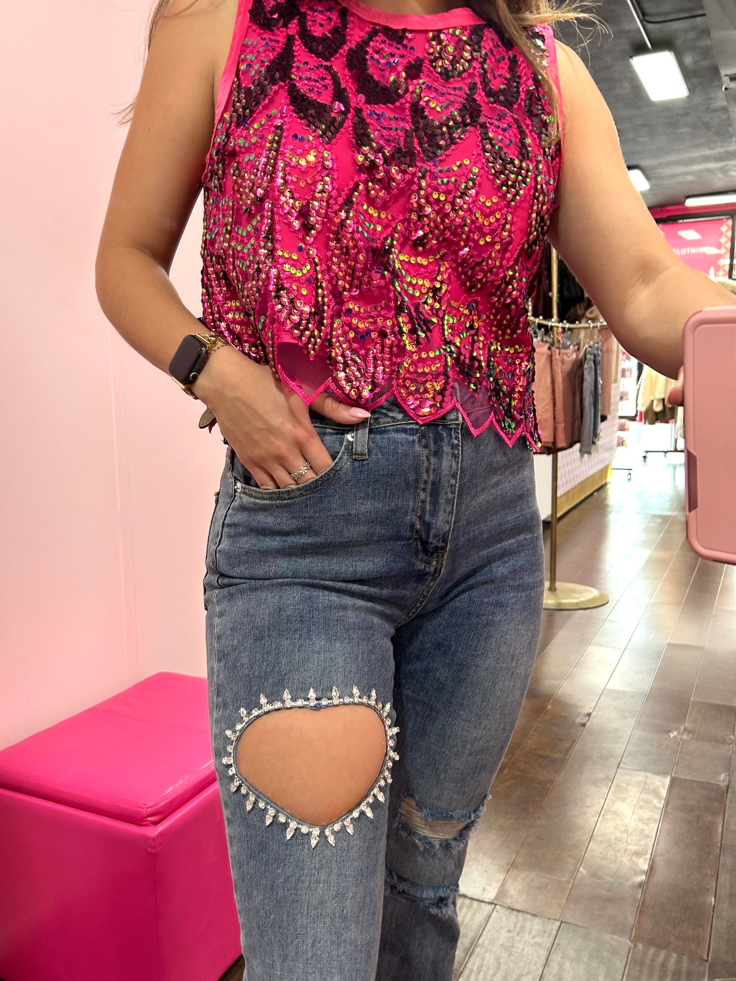 Sequin Scallop Crop Top