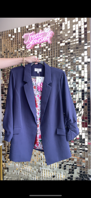 Curvy 3/4 Sleeve Blazer Navy