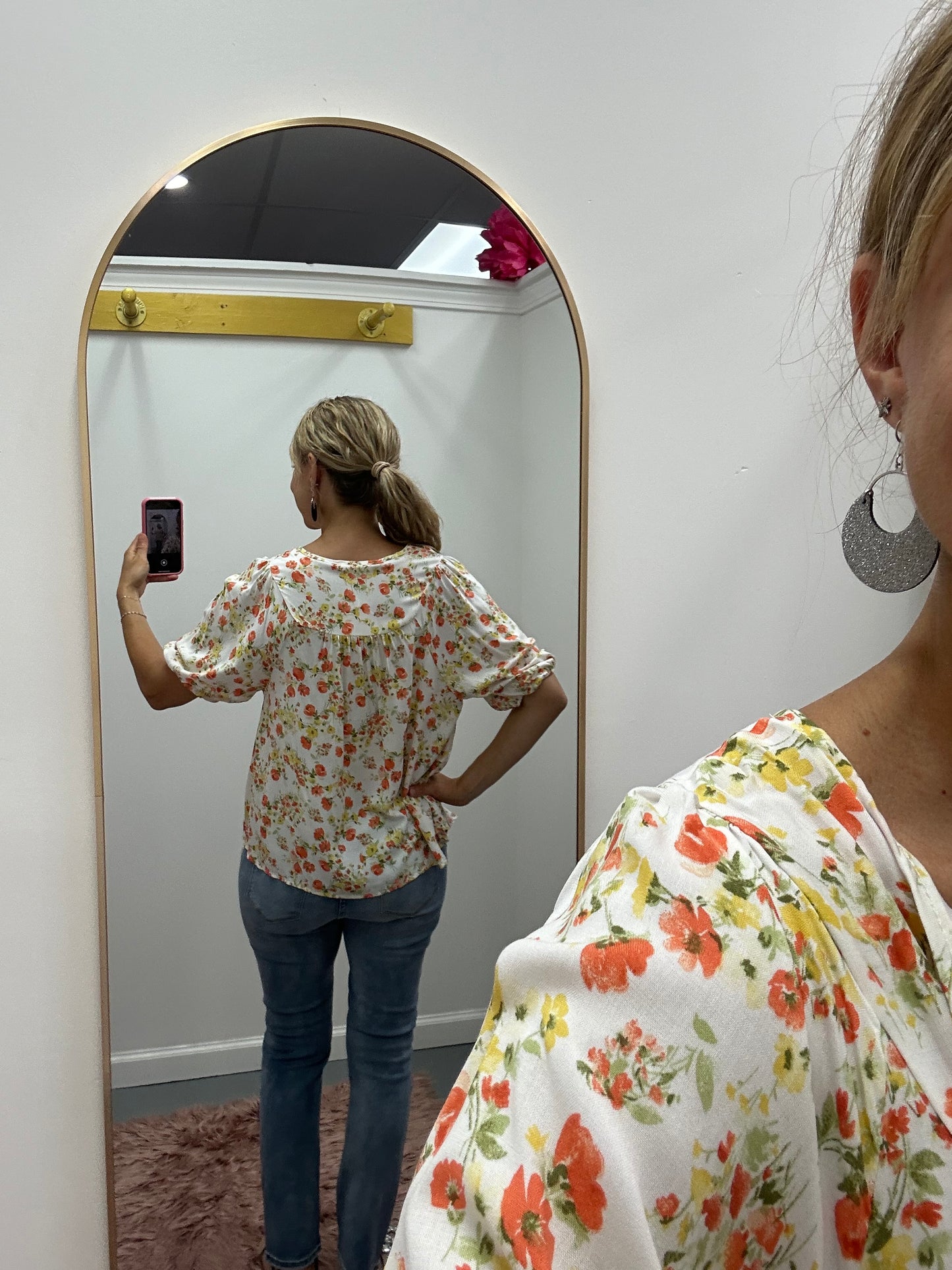 Floral Front Tie Orange Top