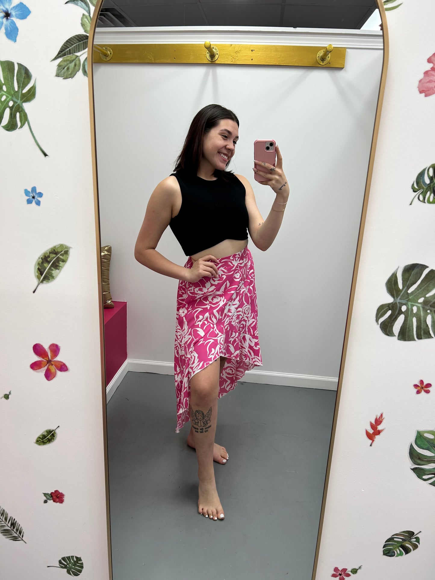 Hi Low Floral Skirt Pink