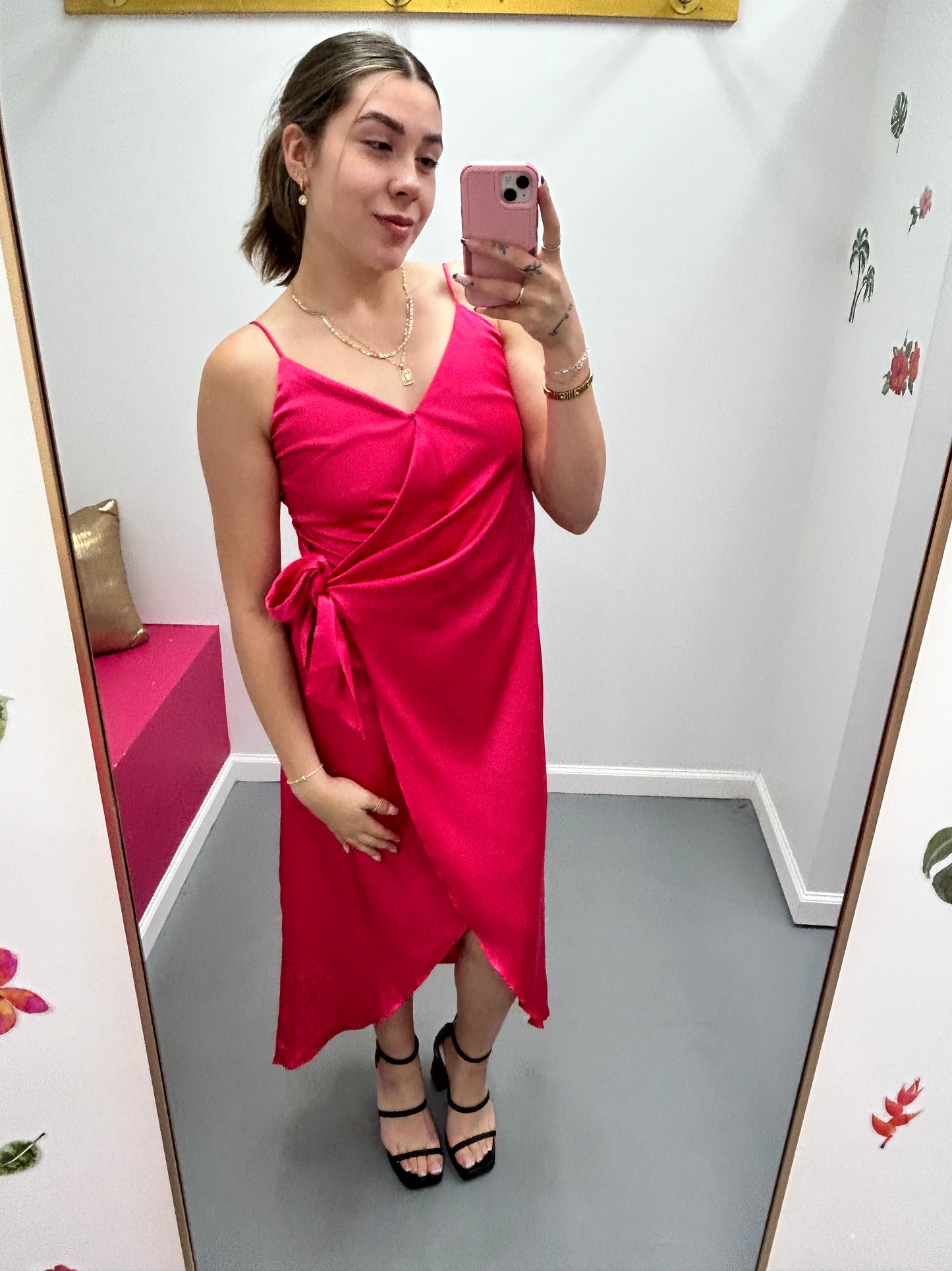 Wrap Midi Dress Pink