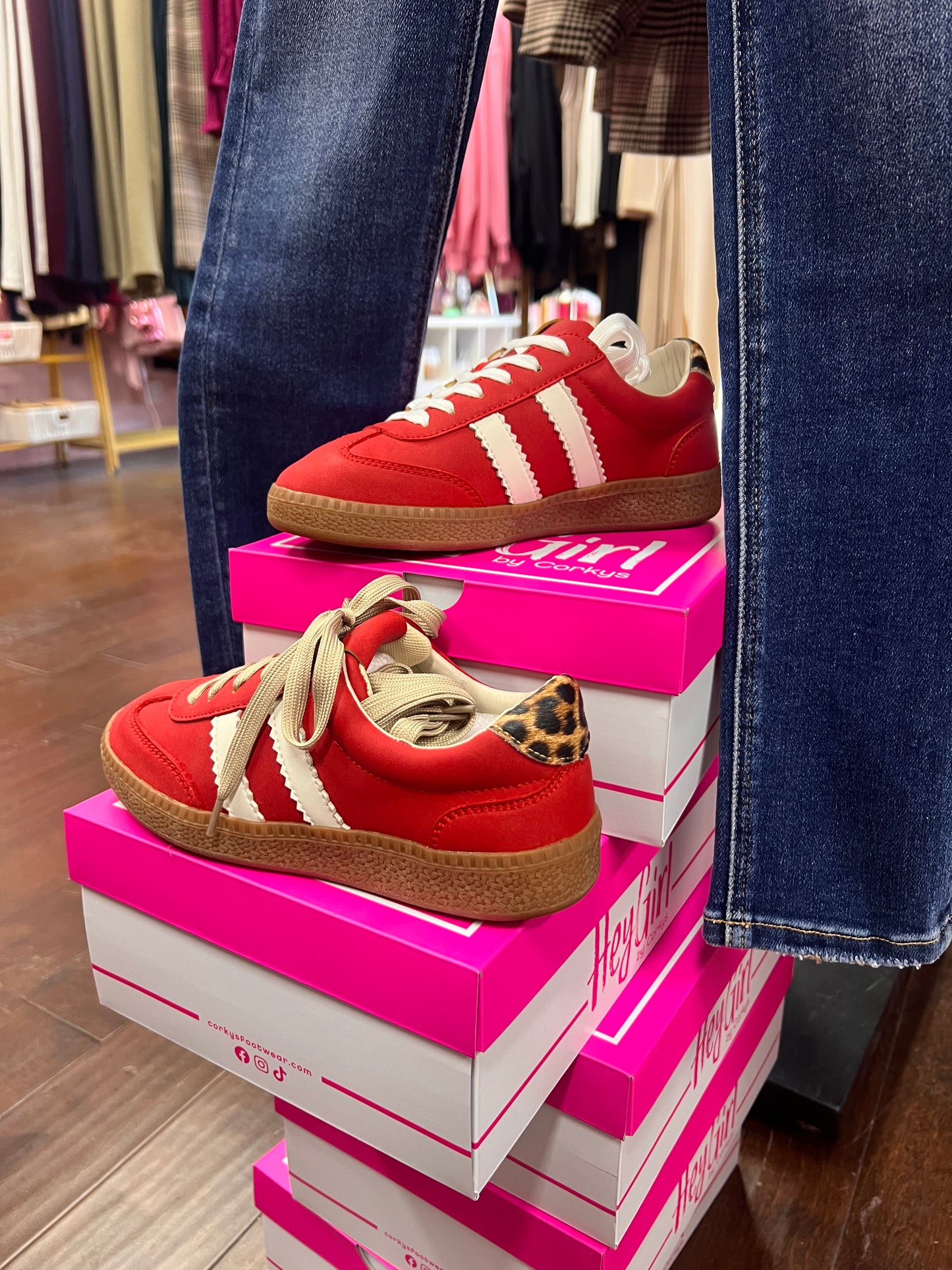 Red Sneakers Leopard Accent