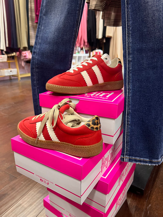 Red Sneakers Leopard Accent
