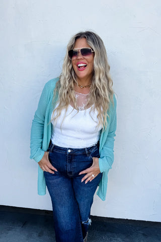 Waffle Cardigan Aqua