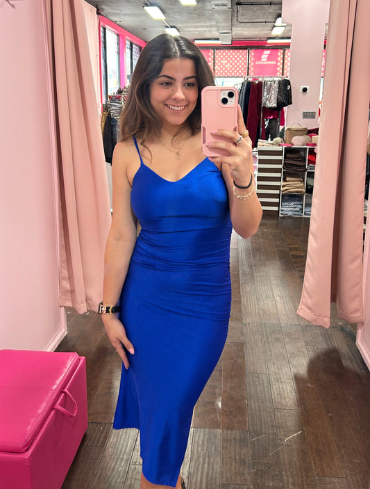 Side Slit Midi Dress Royal Blue