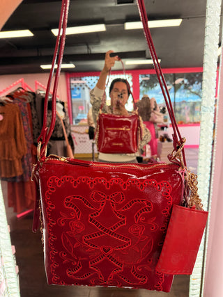 Ribbon Convertible Hobo Backpack Scarlet