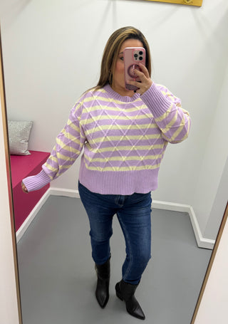 Stripe Argyle Sweater Lavender