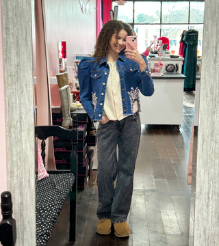 Puff Shoulder Denim Bling Jacket