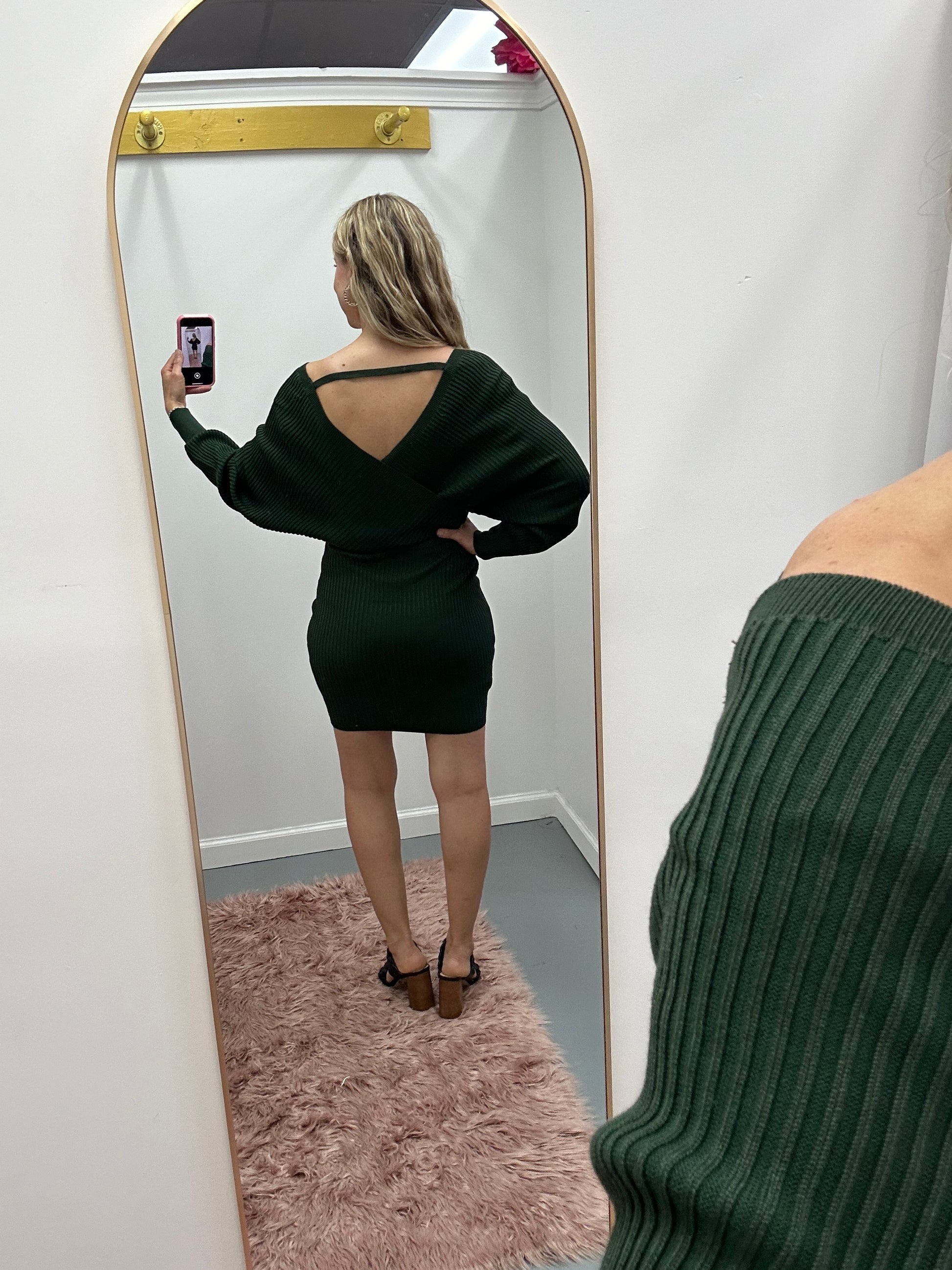 Knit Wrap Dress Green M Knit Wrap Dress Green M