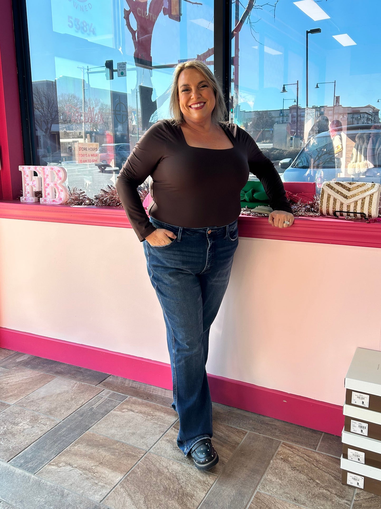 Curvy Square Neck LS Top Espresso