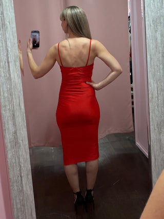 Side Slit Midi Dress Red