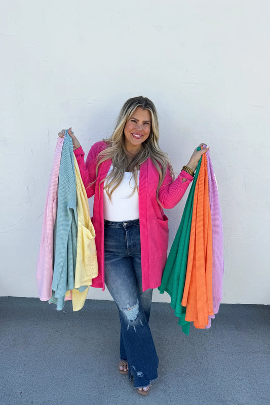 Waffle Cardigan Hot Pink