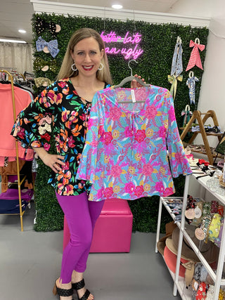 Bell Slv Top Ocean Floral (S-3X)