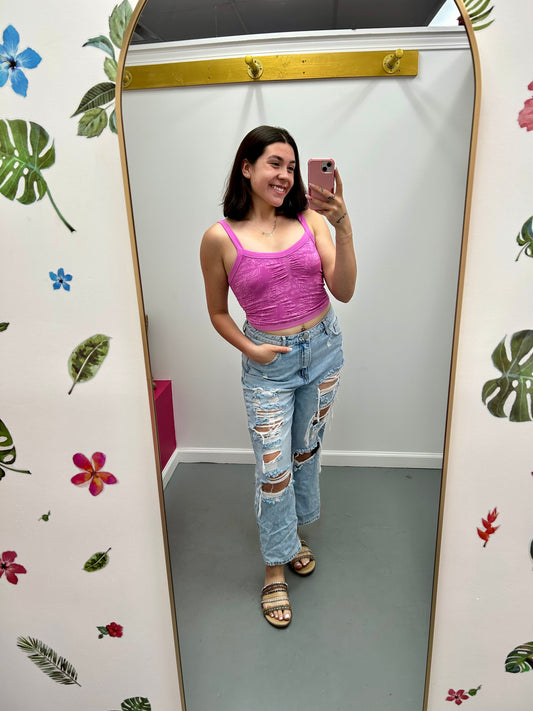 Double Layer Lace Tank Persian Pink