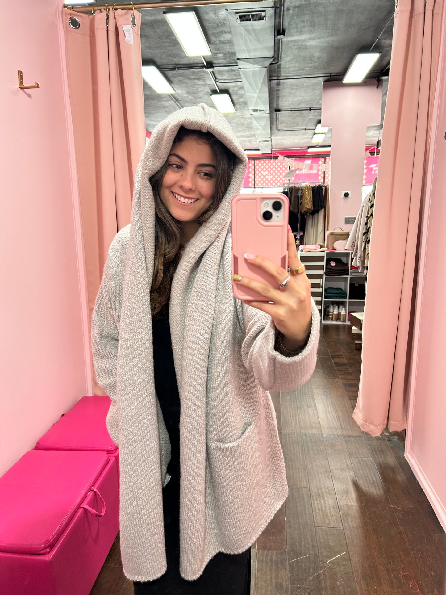 Oversized Hooded Coatigan Gray