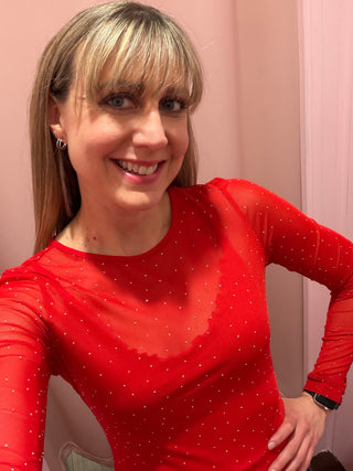 Sparkle Long Sleeve Top Red