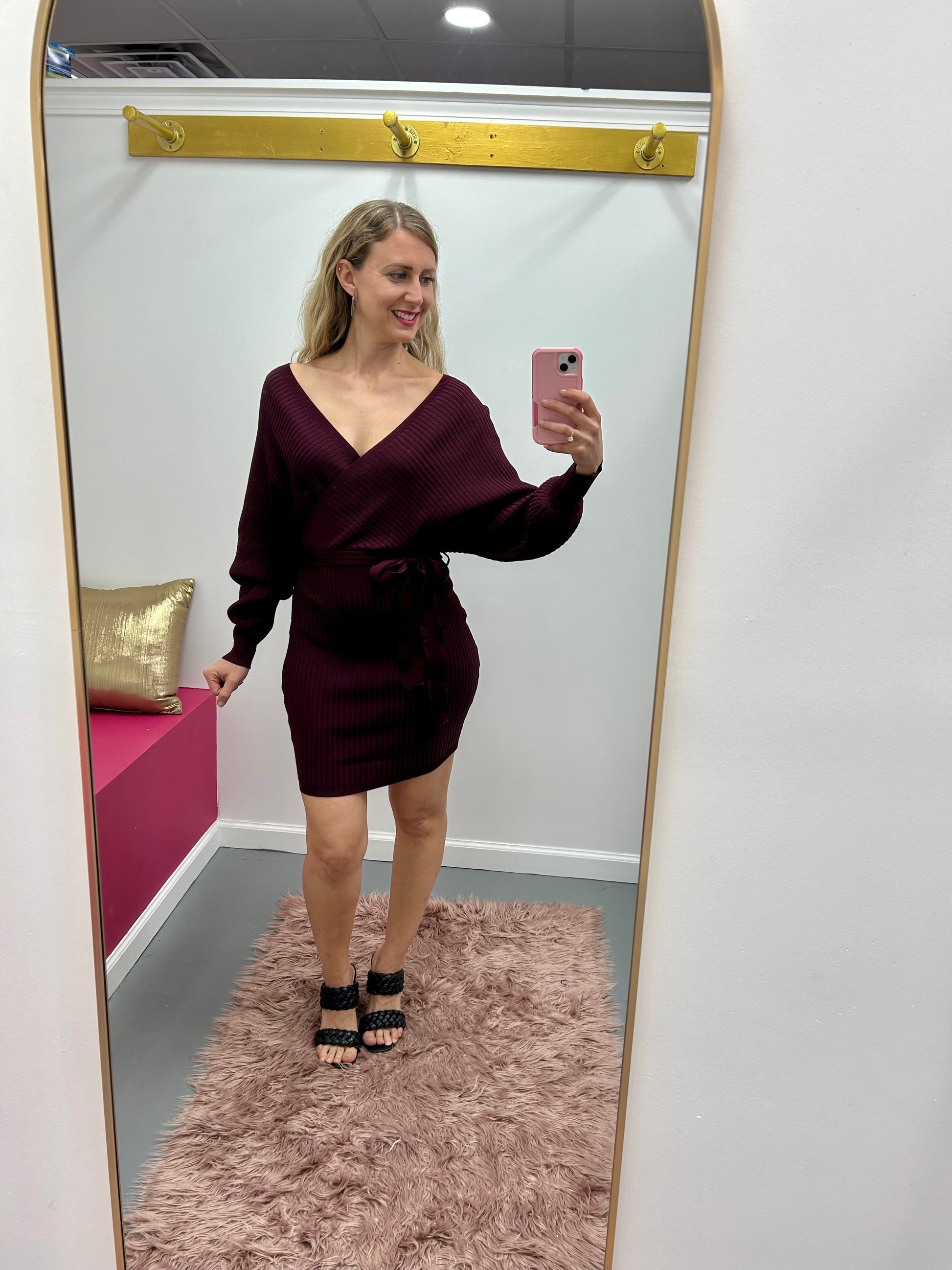 Knit Wrap Dress Wine M Knit Wrap Dress Wine M