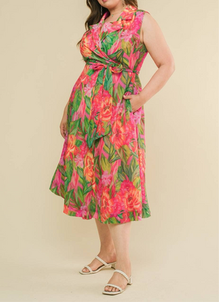 Curvy Tropical Midi Dress