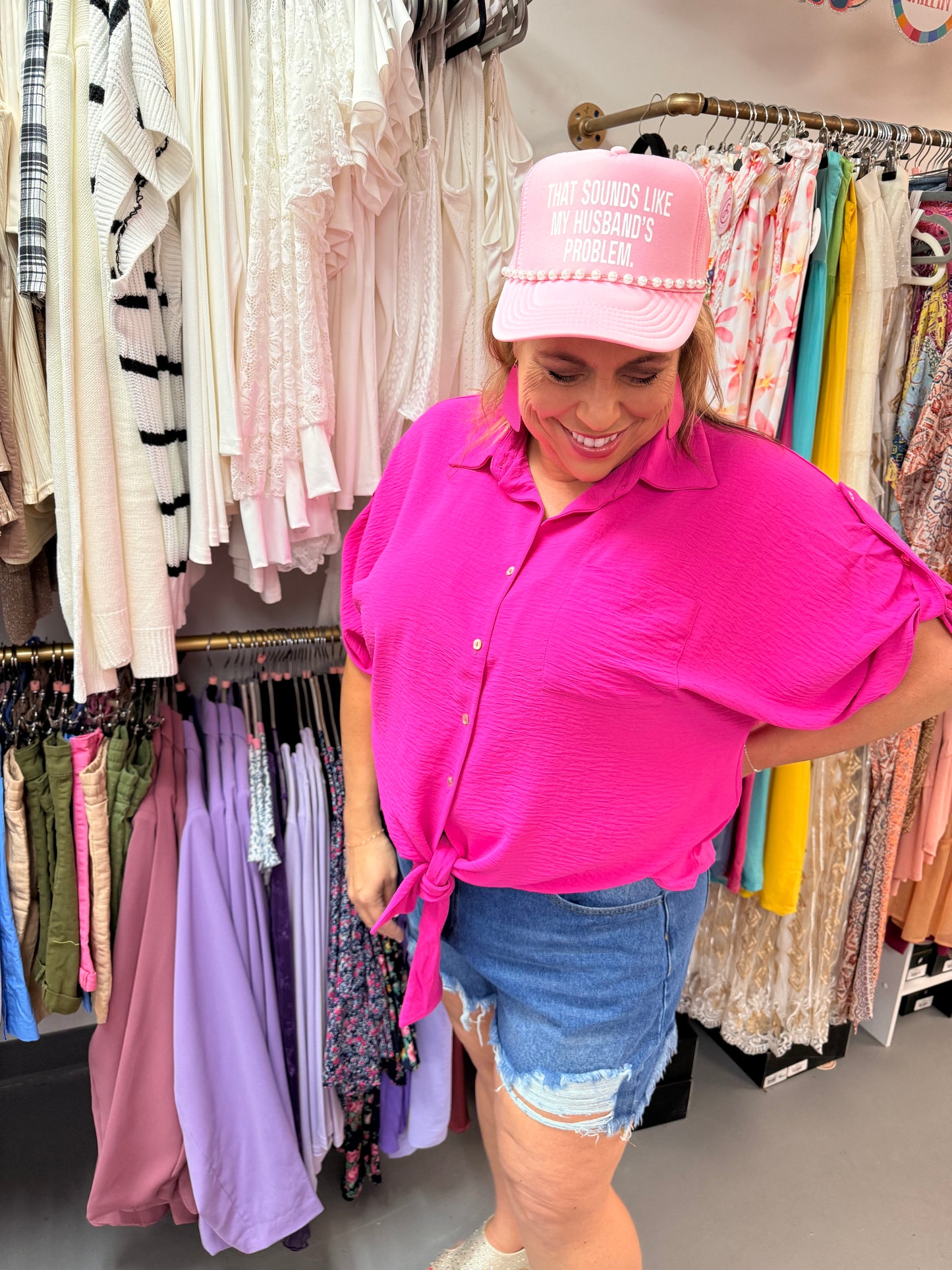 Curvy Button Up Blouse/ Fuchsia