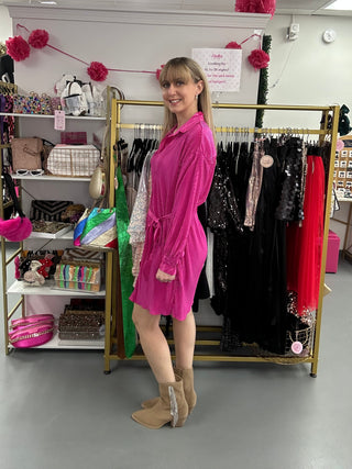 Magenta Pleated Tie Dress/Shirt