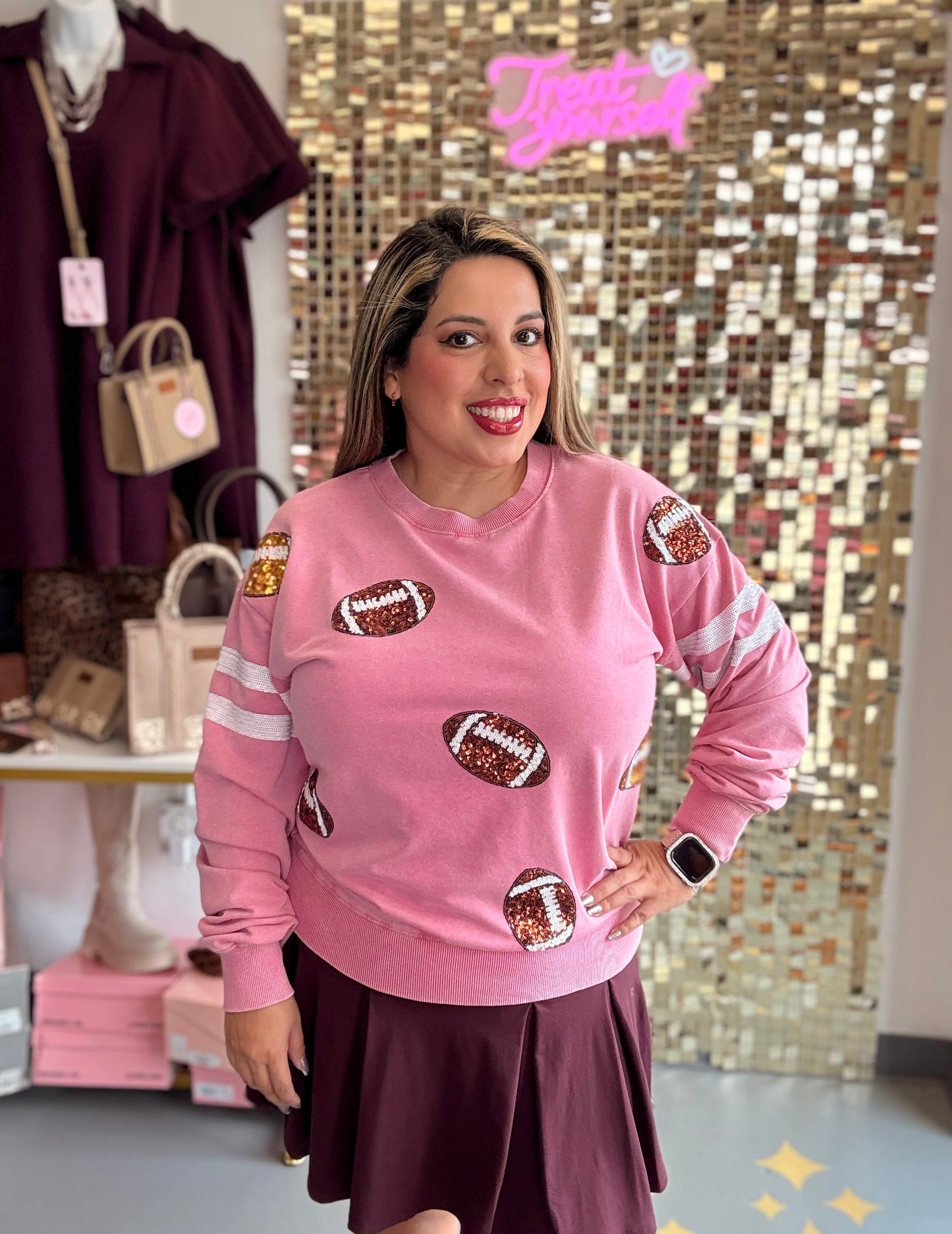 Sequin Footballs Pink Sweatshirt