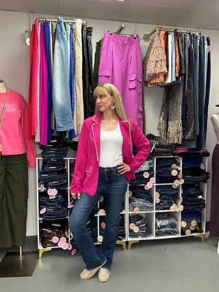 Pink Blazer Pearl Trim