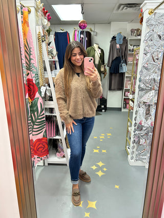 Fuzzy Cardigan Beige