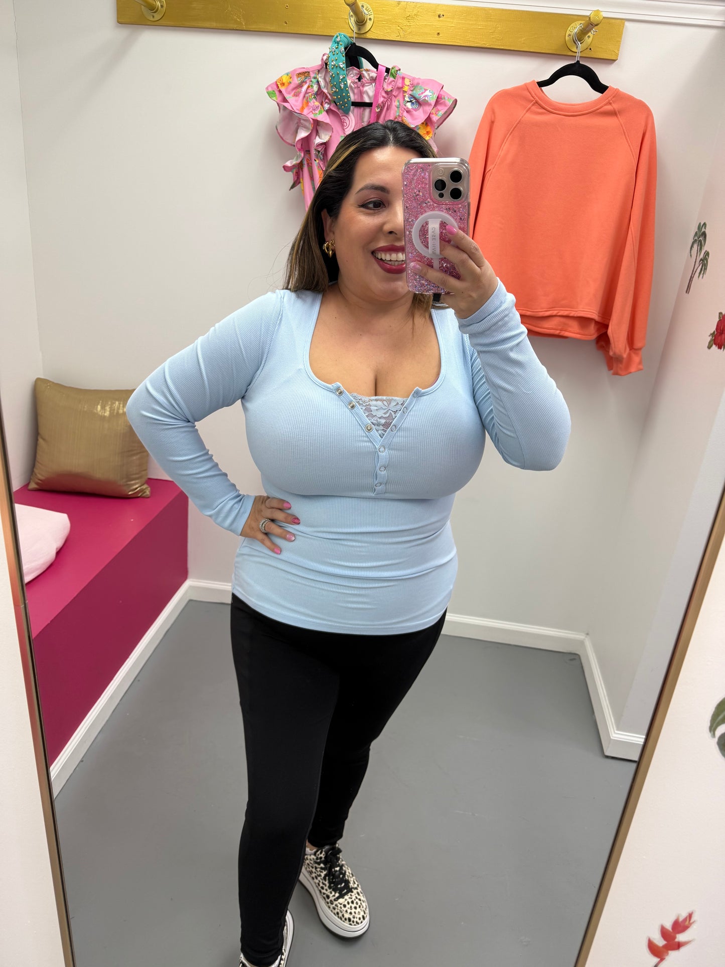 Peekaboo Lace LS Tee Lt Blue