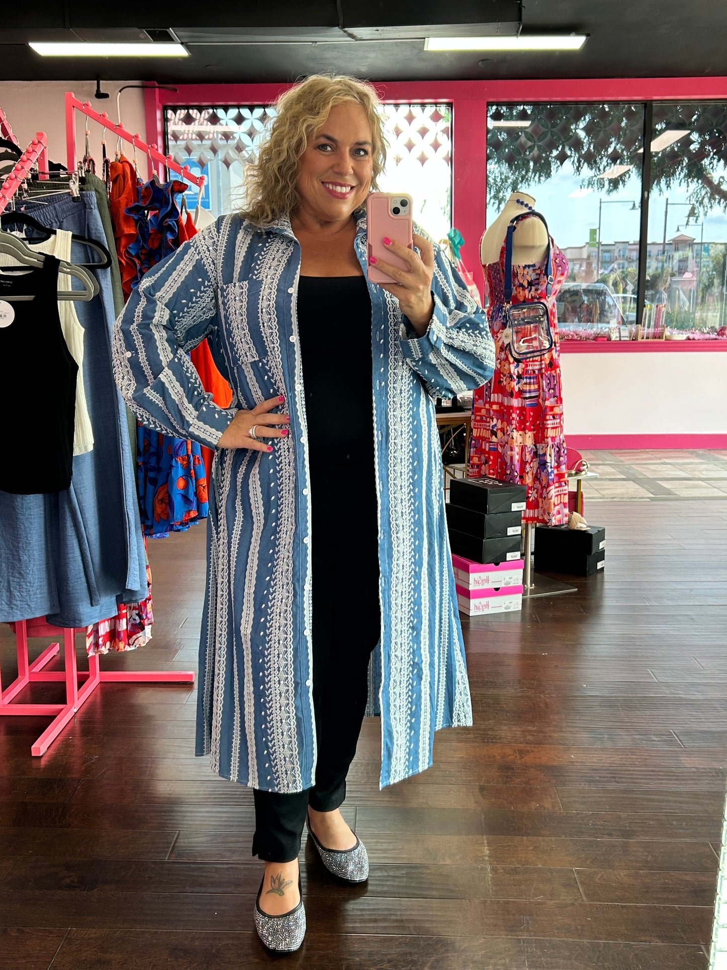 Curvy Embroidered Shirt Dress