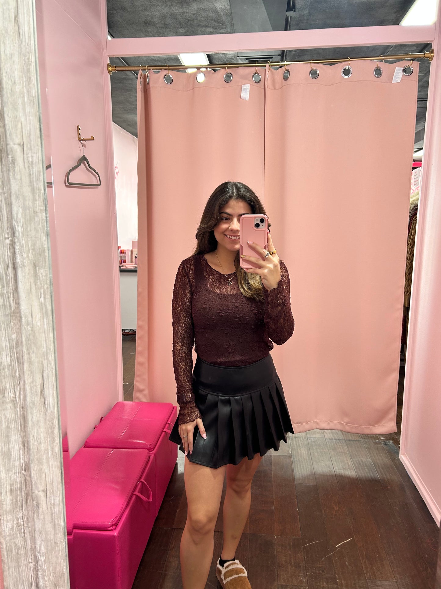 Floral Lace Sheer Top Mulberry