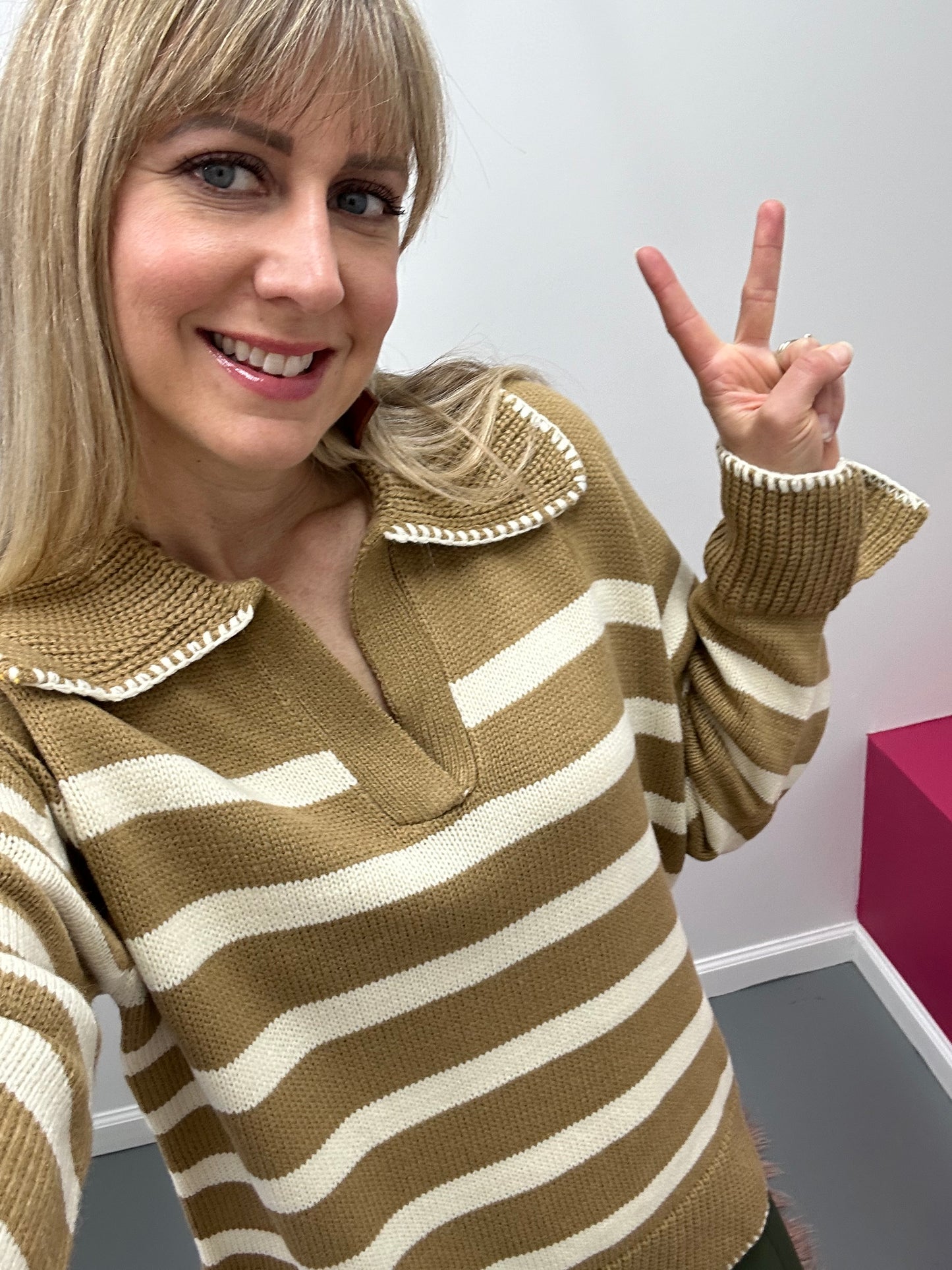 Curvy Stripe Collar Knit Sweater