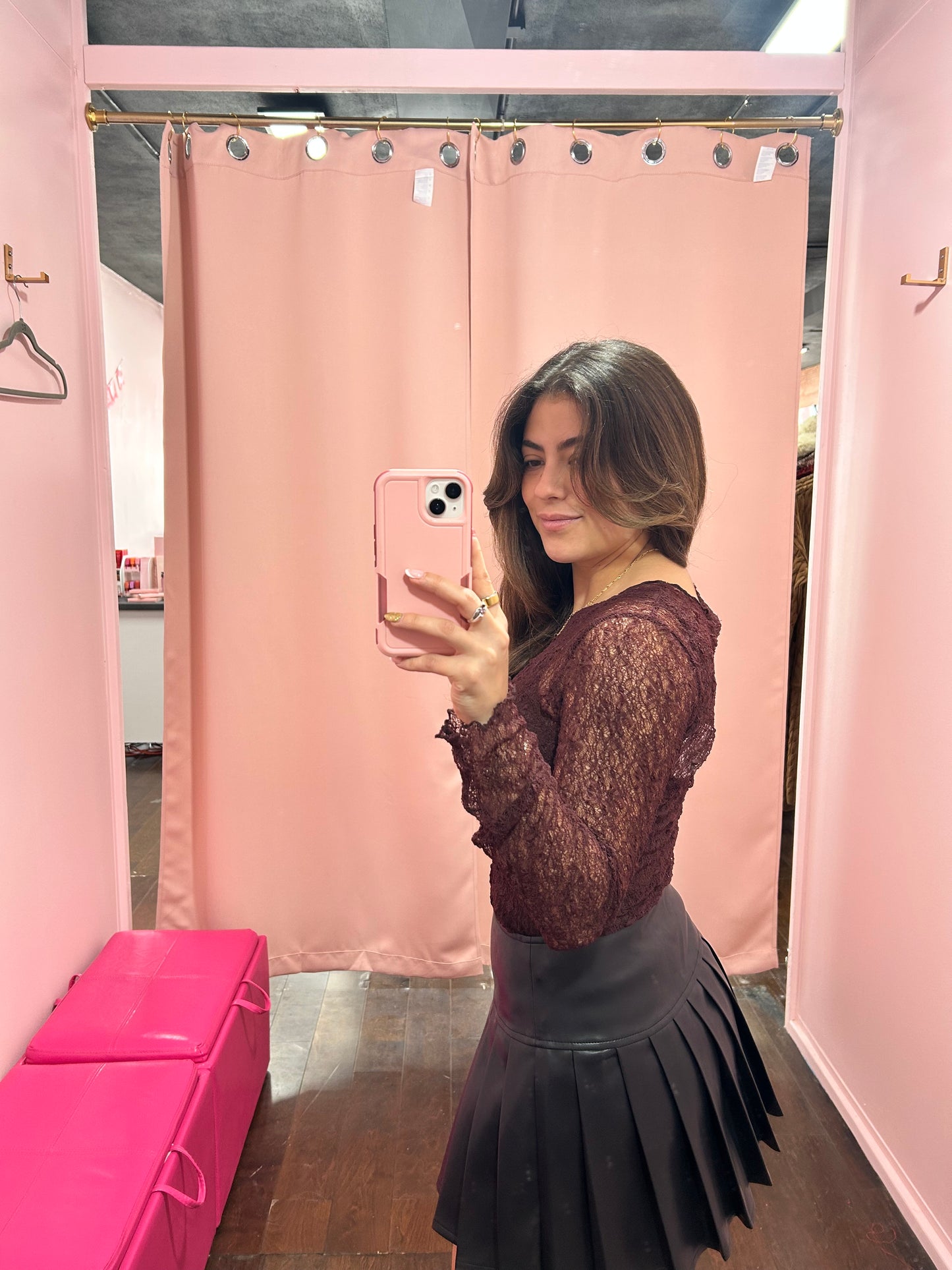 Floral Lace Sheer Top Mulberry