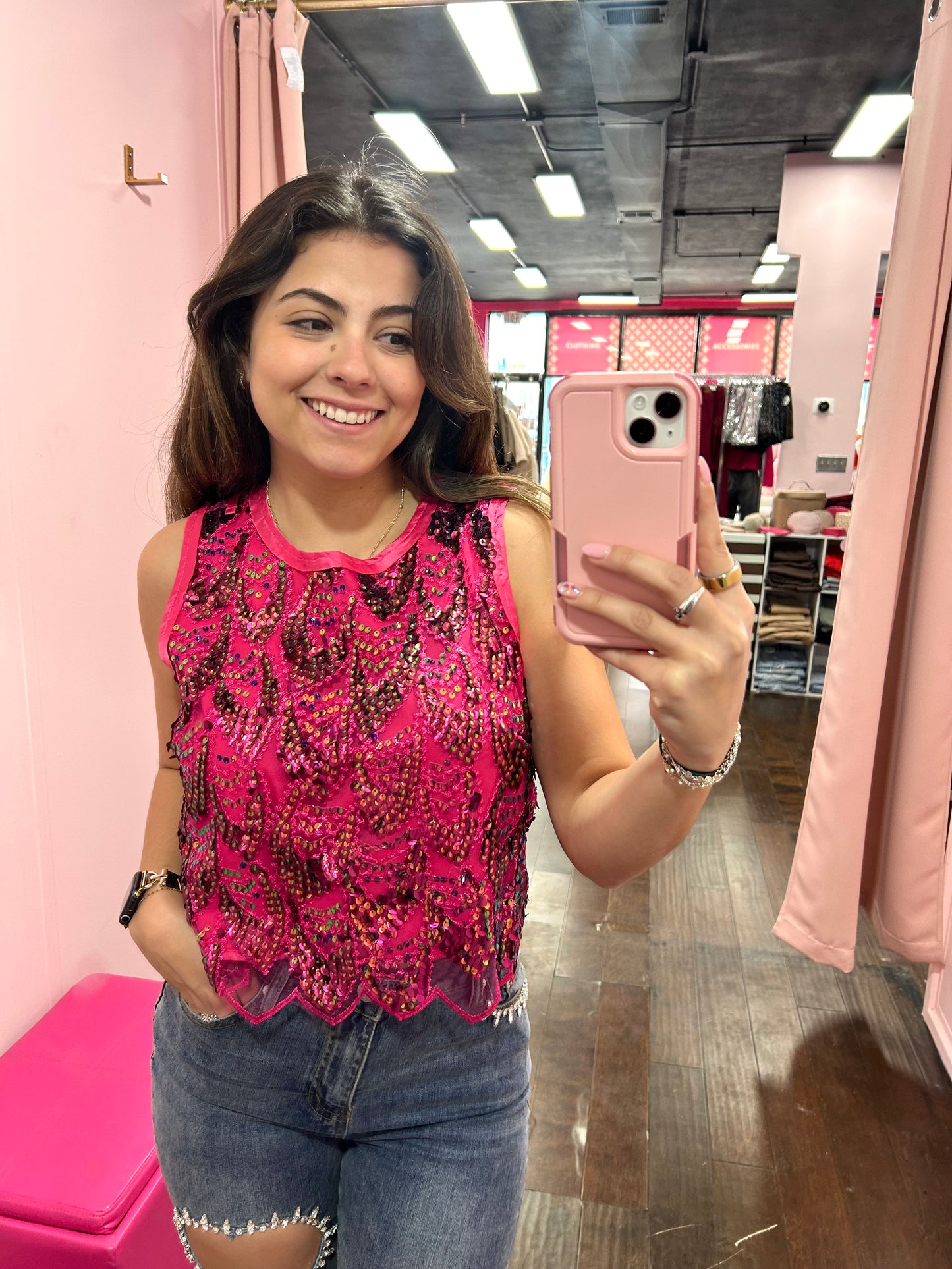 Sequin Scallop Crop Top