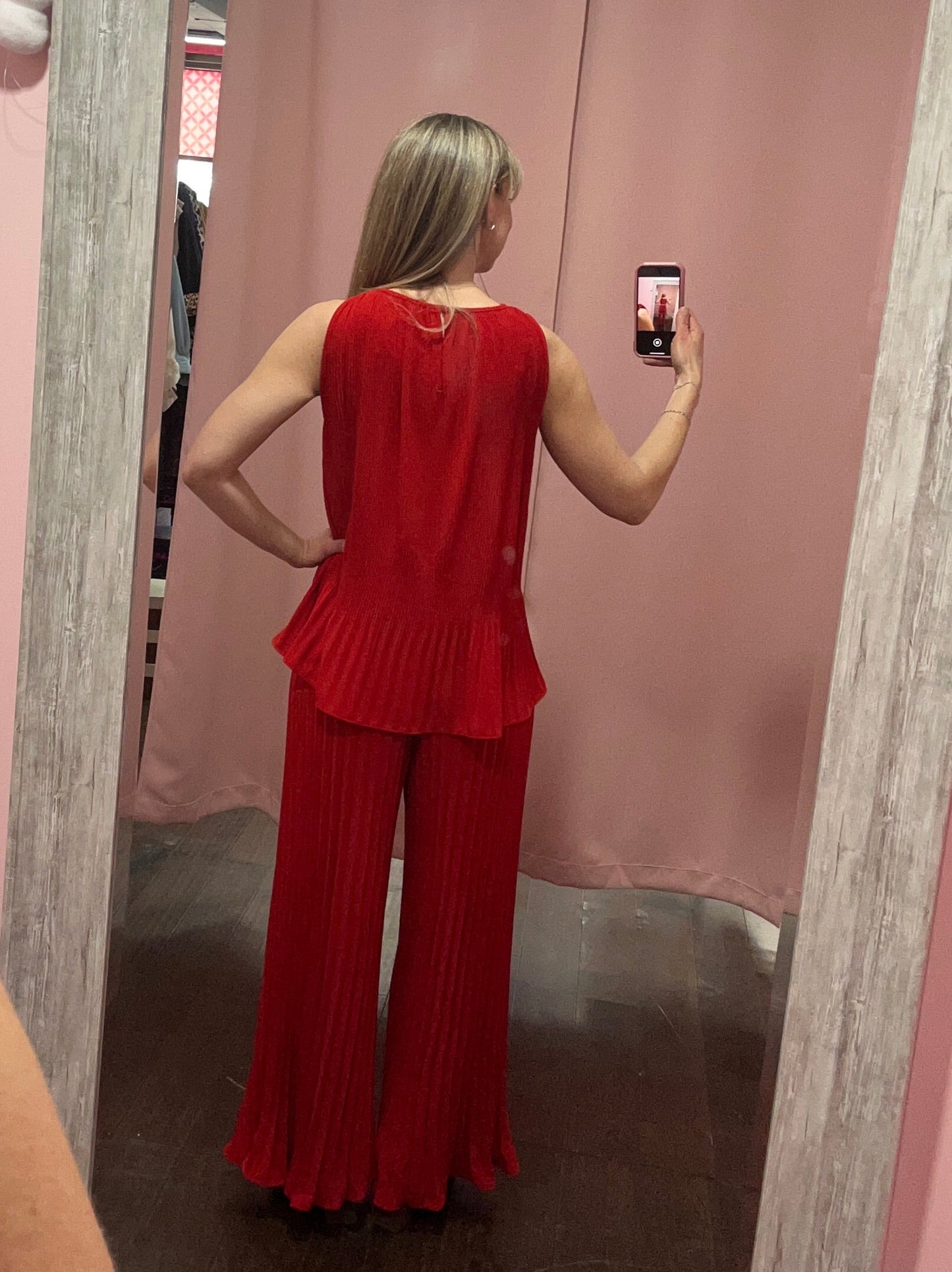 Pleated Tank Red