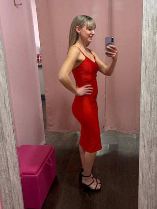 Side Slit Midi Dress Red