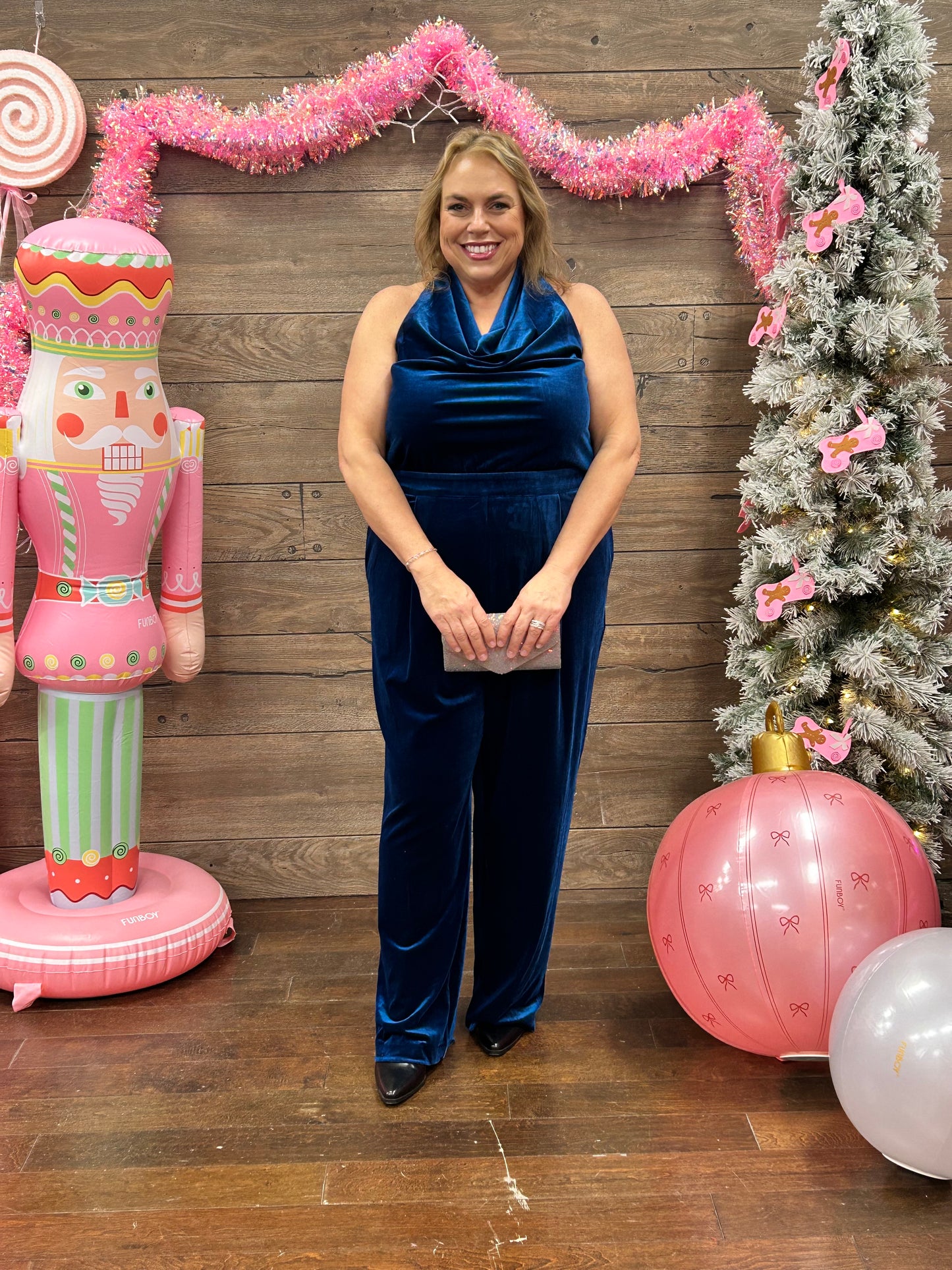 Curvy Velvet Jumpsuit Blue