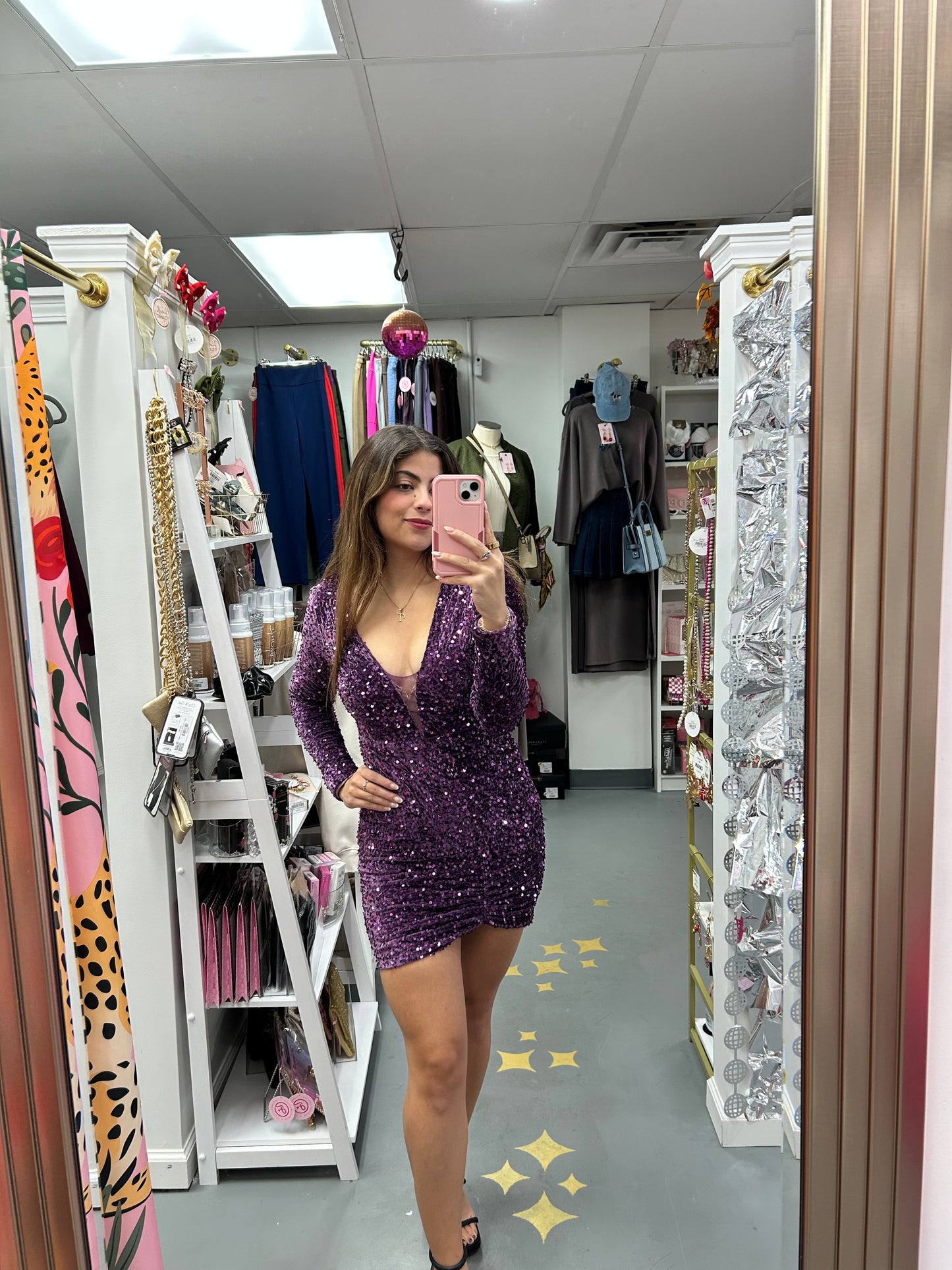 Velvet Sequin Mini Dress Purple