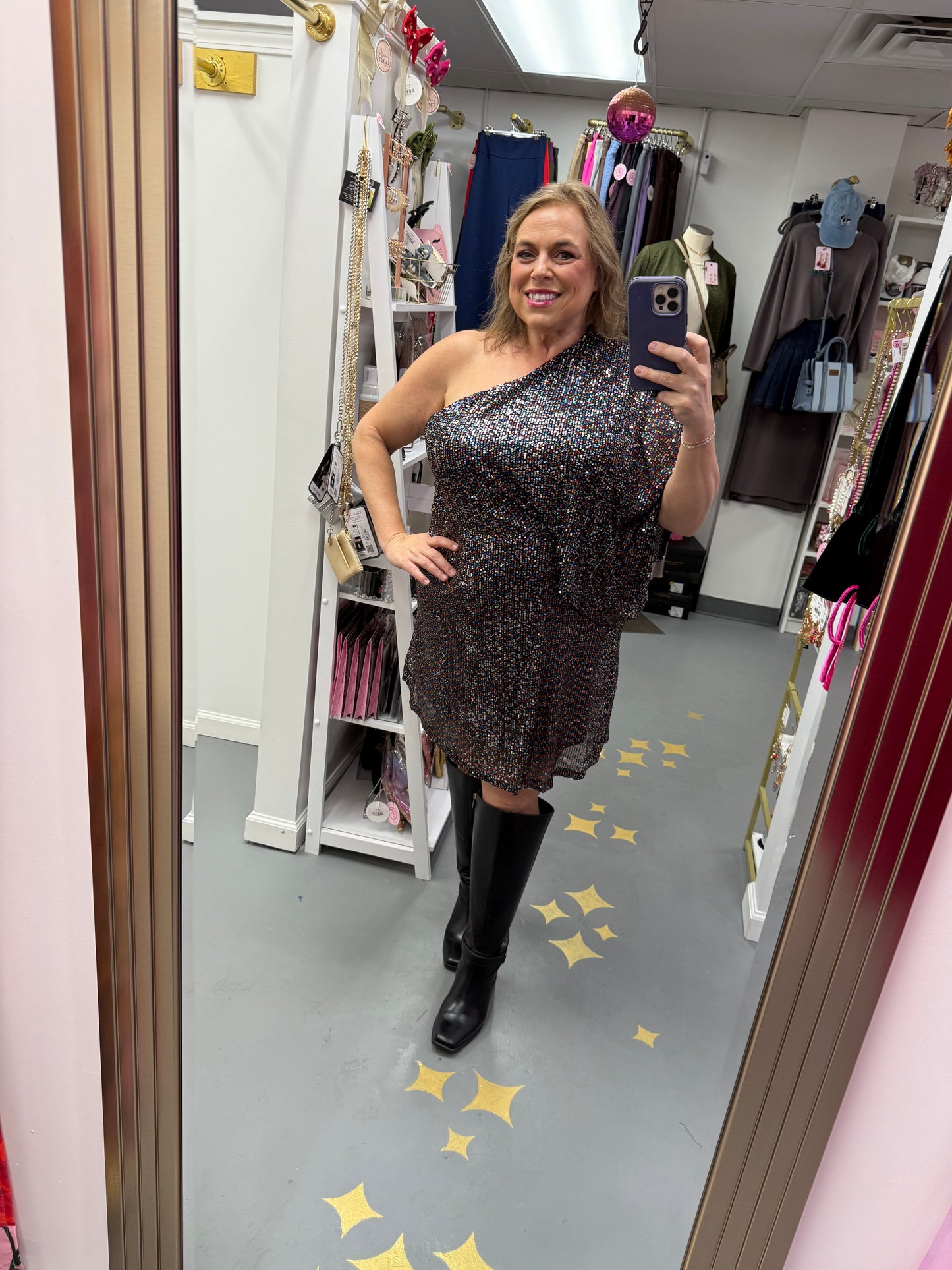 Iridescent Sequin Dress Black Multi