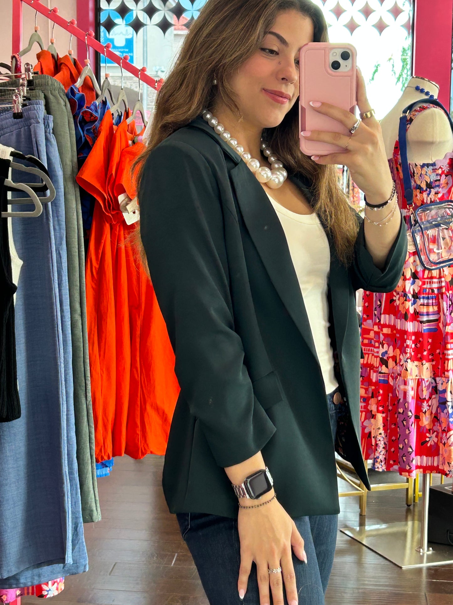 3/4 Sleeve Blazer Forest Green