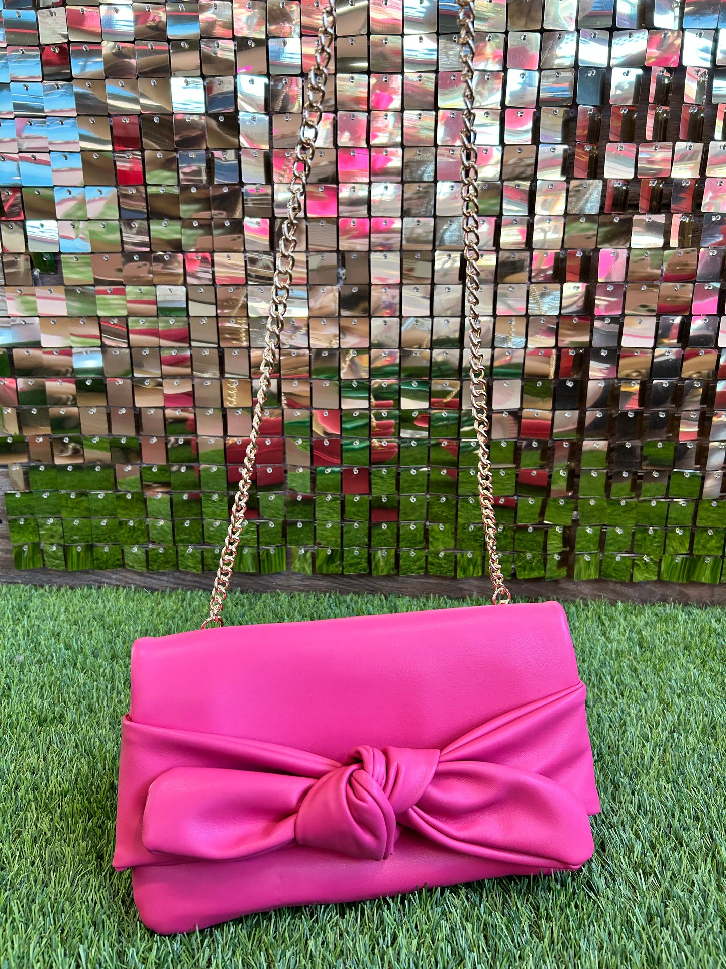 Bow Clutch Crossbody Bag Pink