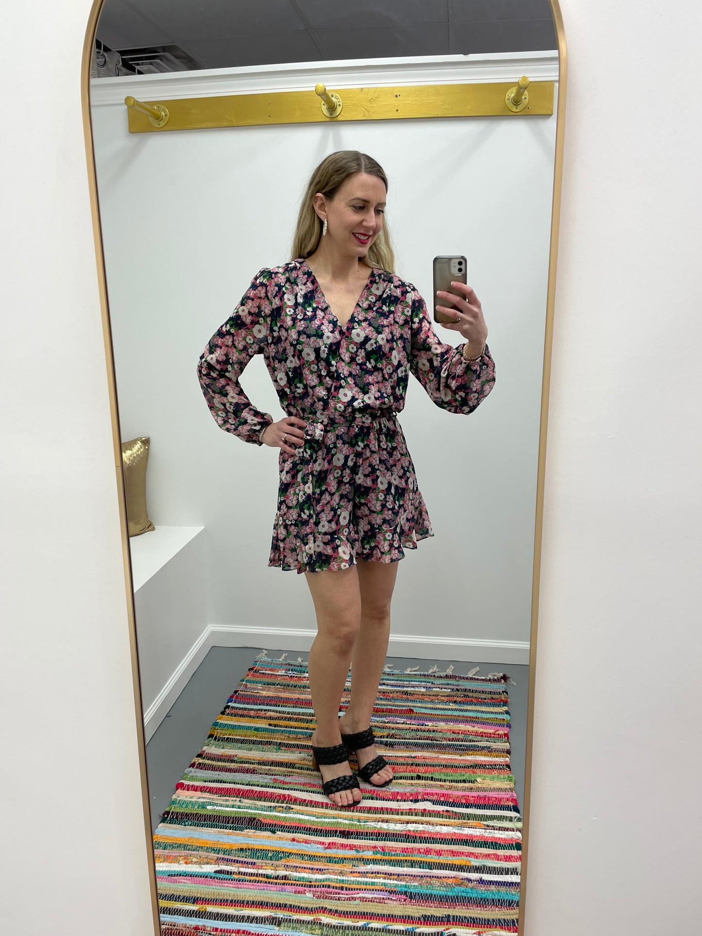 V Neck Floral Romper Pockets