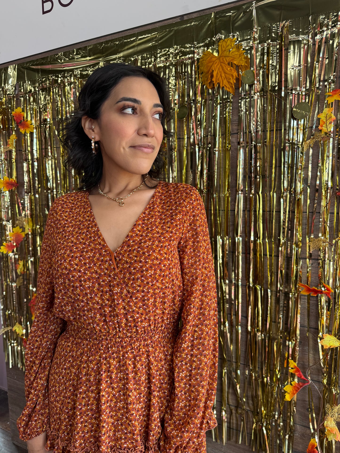 Rust Floral Chiffon Tiered Dress